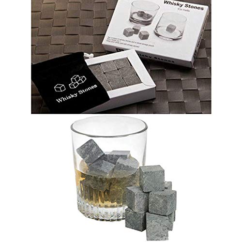 PCWS 9 Stück Whiskey Steine aus natürlichem Granit | MIT Beutel | In Grau | Wiederverwendbare Whiskysteine, Whiskey Stones, Würfel, Kühlsteine | Ideal für Vodka, Gin, Cocktail, Coktail - 2