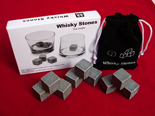 PCWS 9 Stück Whiskey Steine aus natürlichem Granit | MIT Beutel | In Grau | Wiederverwendbare Whiskysteine, Whiskey Stones, Würfel, Kühlsteine | Ideal für Vodka, Gin, Cocktail, Coktail - 4