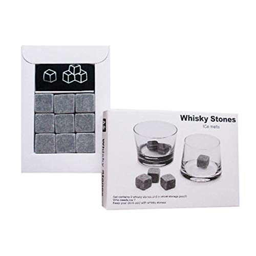 PCWS 9 Stück Whiskey Steine aus natürlichem Granit | MIT Beutel | In Grau | Wiederverwendbare Whiskysteine, Whiskey Stones, Würfel, Kühlsteine | Ideal für Vodka, Gin, Cocktail, Coktail - 5