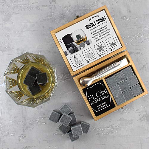 Whisky-Steine Geschenkset, stilvolle Holzbox, inklusive 9 Granit-Kühlsteinen, Eiszange und Aufbewahrungsbeutel Das ultimative Whiskygeschenk - 3