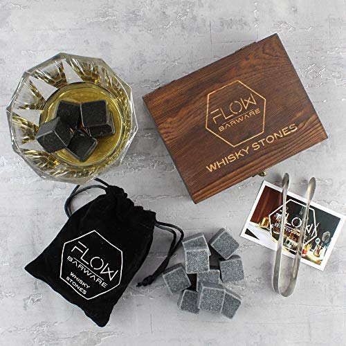 Whisky-Steine Geschenkset, stilvolle Holzbox, inklusive 9 Granit-Kühlsteinen, Eiszange und Aufbewahrungsbeutel Das ultimative Whiskygeschenk - 4